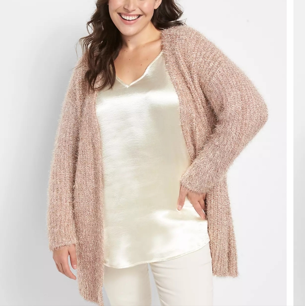 Open front metallic eyelash cardigan